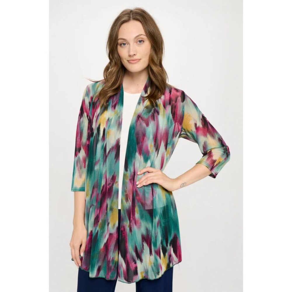 JOSTAR Romance Sheer Mesh Princess 3/4 Sleeve Kimono/Jacket Multi Green Size L